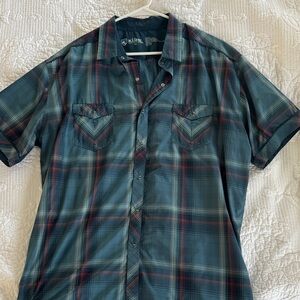 Kuhl Men's Teal and Burgundy Plaid Button-Down Shirt